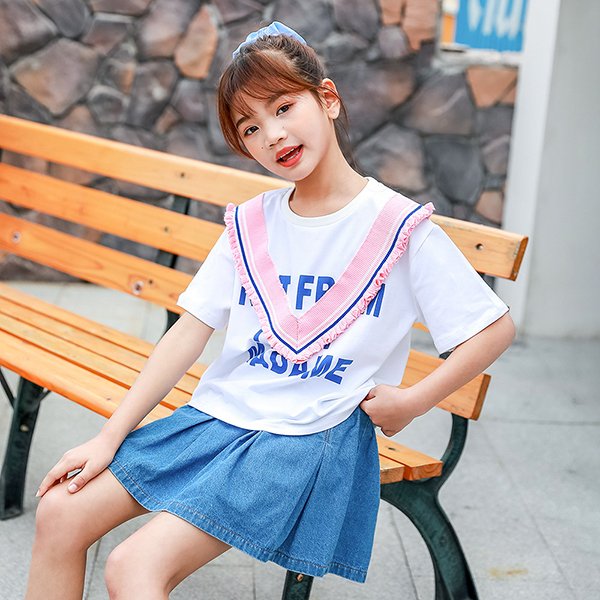 受賞店舗 子供服 セットアップ キッズ 女の子 春夏 トップス 半袖 ブラウス Tシャツ デニムスカート