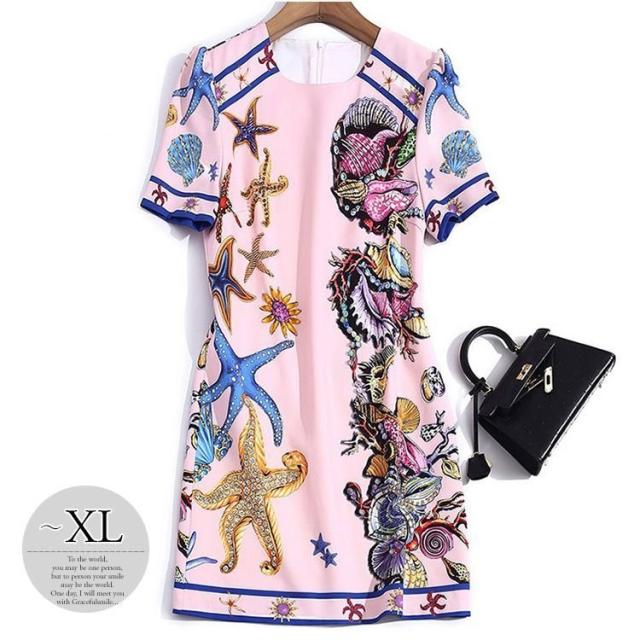即納最大半額 ワンピース プリント柄 ラウンドネック 半袖 個性的 カジュアル ママスタイル リゾート ガーリー ディナー 休日スタイル 母親 最先端 Www Flixel Org