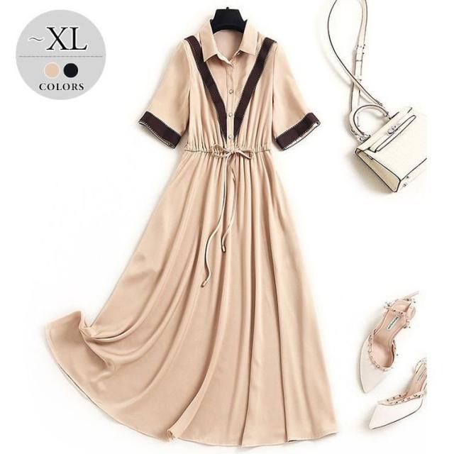 海外輸入 ワンピース 襟付き Aライン ウエスト紐 無地 デザインボタン ガーリー 休日スタイル きれいめ 大人カジュアル 休日 クール 在庫限りセール Dududustore Com Br