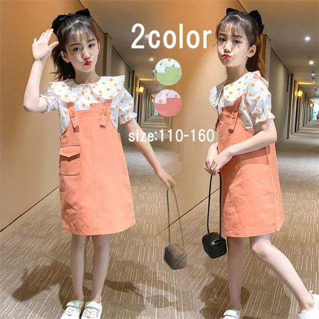 美品 韓国風 おしゃれ お姫様 みずたま 半袖 2点セット ミディアムワンピース 女の子 夏 ワンピース 子供服 可愛い 110 160cm 新品 ドレス Employsource Net
