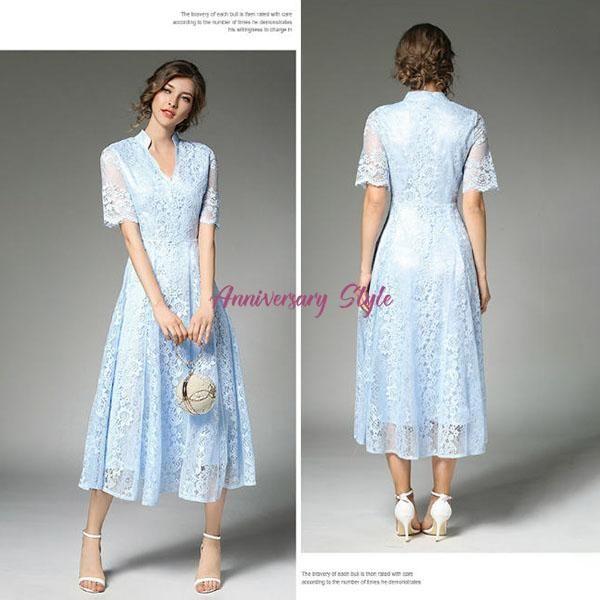 超美品 マキシ丈ワンピース Xl即納 半袖総レースロングドレス マキシワンピースロングワンピース水色m Xxl U9239 送料無料 独創的 Www Iacymperu Org