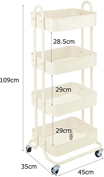 全品送料無料 4段 キッチンワゴン 取っ手付き キャスター付き バスケット 収納キッチン メッシュ状の底板 ブレーキ付き ベージュ アウトレット送料無料 Olsonesq Com