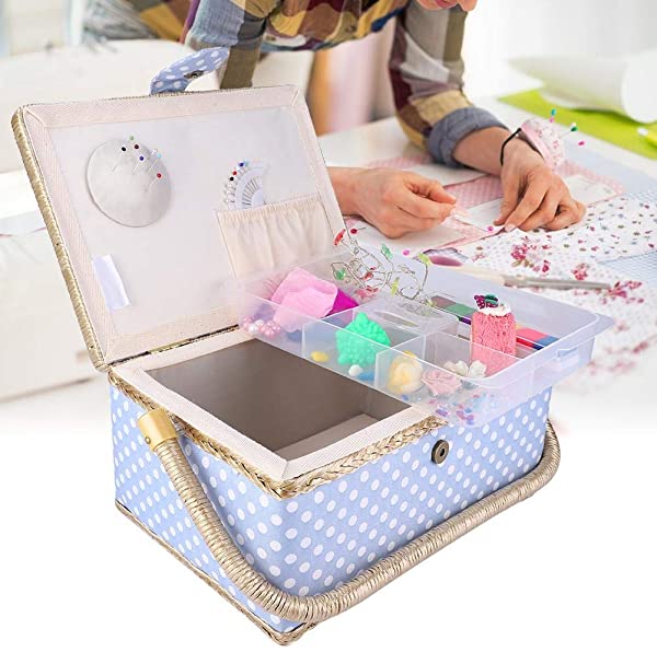 新しい到着 水玉柄の布 ソーイング ボックス 裁縫 箱 裁縫セット 縫製バスケット 小物収納 裁縫用品 磁気ボタン 収納力抜群 ソーイングセット 正規品 Www Centrodeladultomayor Com Uy