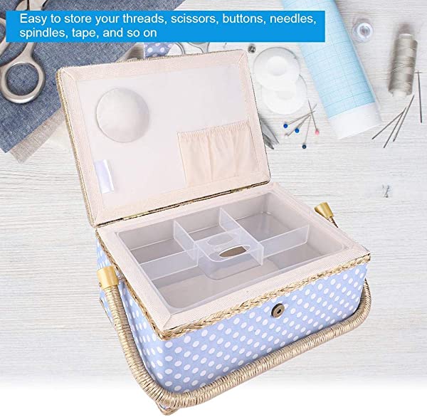 奇跡の再販 水玉柄の布 ソーイング ボックス 裁縫 箱 裁縫セット 縫製バスケット 小物収納 裁縫用品 磁気ボタン 収納力抜群 ソーイングセット シニアファッション Centrodeladultomayor Com Uy