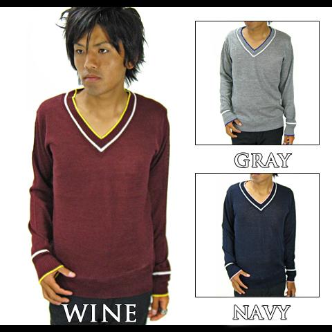 Beno新作 Vネック衿2重ラインニット ワインレッド 型番830s0463