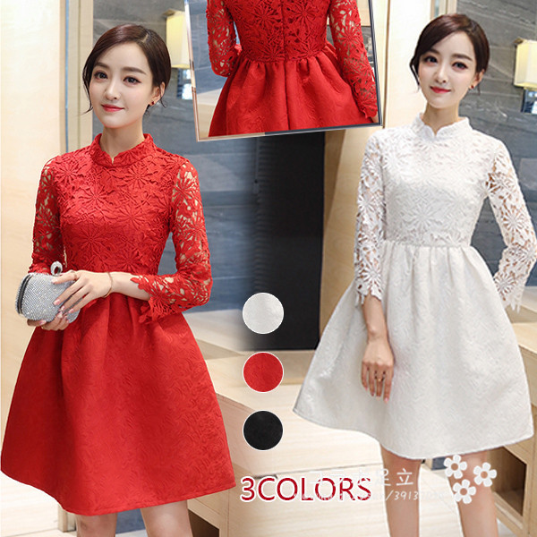 レースワンピース レディース ドレス 春ワンピース ミニワンピ スカート インナー付き 膝上 長袖 結婚式 二次会 春夏 シースルーの通販はwowma ワウマ コラボ足立 商品ロットナンバー 256361203