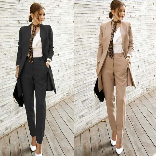 パンツスーツ 即納 結婚式 ビジネスセット 2枚 セットアップ ノーカラー Vネック ロングジャケット パンツ 無地 長袖 袖あり パンの通販はau Wowma ワウマ アニバーサリースタイル 商品ロットナンバー