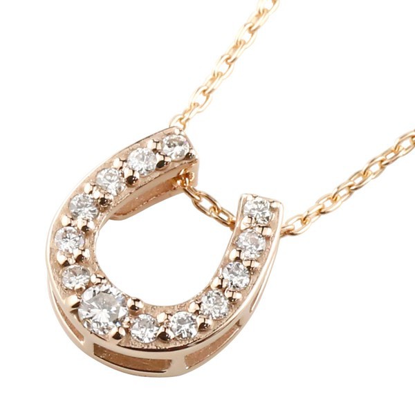 世界的に ネックレス 誕生石 ダイヤモンド ネックレス馬蹄 ホースシュー ピンクゴールドK18 0.13ct チェーン 人気 18金 ダイヤ 蹄鉄 レディース バ, ホームライフ 74f1bbad