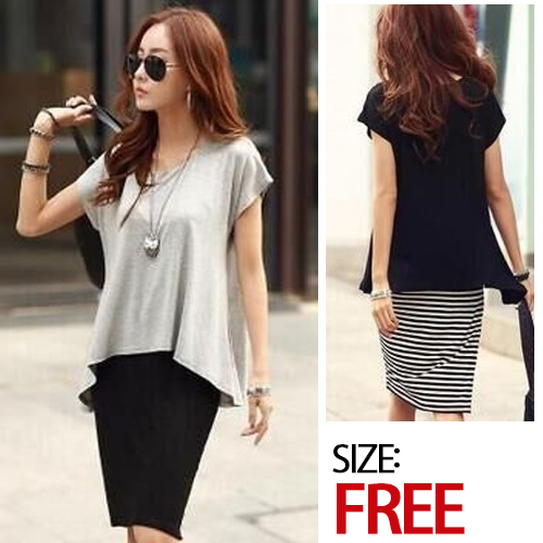 メール便送料無料 重ね着ワンピース とろみ素材 ボーダーワンピ ス レディース シャツワンピ