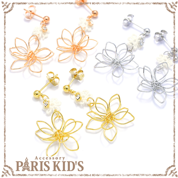 ｸｰﾎﾟﾝ対象品 フォーネ ライン フラワー ピアス ゴールド シルバー ピンクゴールド レース 花 レディース 大 J3s 母の日 ギフト の通販はau Wowma ワウマ 私の毎日アクセサリー Paris K S 商品ロットナンバー