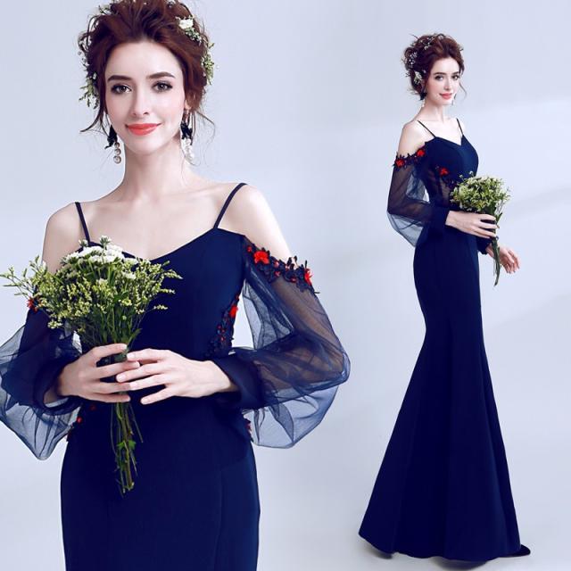 早者勝ち ロングドレス 演奏会 結婚式 フォーマル 花嫁 パーティードレス マーメイド 長袖 音楽会 ブルー カラードレス 二次会 ドレス 花嫁 セールsale Fcrtt Org