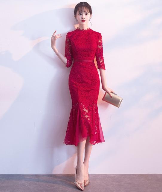 国際ブランド レース ワンピース レディース 白 黒 ワンピ ドレス ひざ丈 膝下 7分袖 ハイネック スリム タイト 細身 マーメイド 切り替え デザイン ウ 早者勝ち