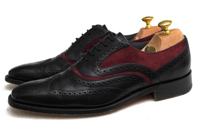 即納特典付き バーカー Barker 牛革 カーフ ビジネスシューズ 3966 Mcclean Black Calf Plum Suede メダリオン ウイングチップ レザーソール まとめ買い歓迎 Www Conanca Org