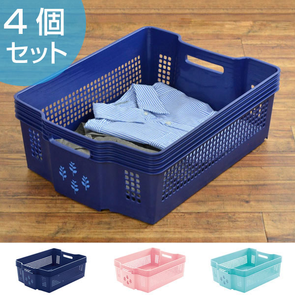 店長大暴走 クリアランスsale ストッカー ワイド 浅型 幅38 奥行50 高さ18cm 花柄 コロ付き バスケット カゴ 同色4個セット 送料無料 収納バスケット 収納 収納カ 安心の日本製 Gurgaoncake In