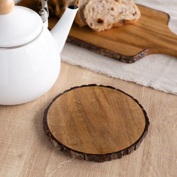 土瓶敷 17cm Konoka 木製 アカシア 鍋敷き 小さめ 丸 木 やかん置き