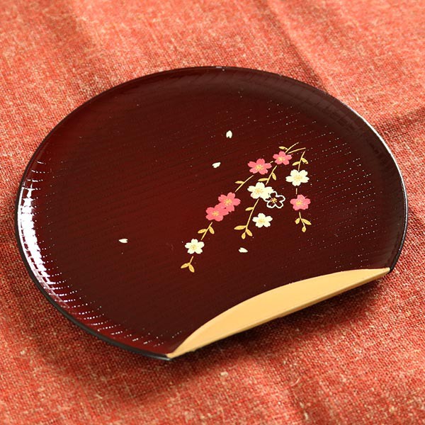 銘々皿 半月皿 溜渕金 花さくら 漆器 和菓子 皿 食器 日本製 （ プレート 和食器 菓子皿 和風 食洗機対応 山中塗 プラスチック 桜 花 ...