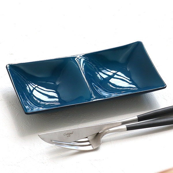 仕切り皿 17cm 藍彩 プラスチック ツープレート 皿 食器 山中塗り 日本製 食洗機対応 電子レンジ対応 薬味皿 仕切り
