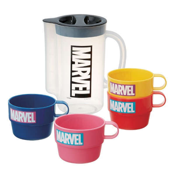 コップ アウトドア ケース付 Marvel ロゴ スタッキングコップ4個セット カップ プラスチック プラカップ ピッチャー