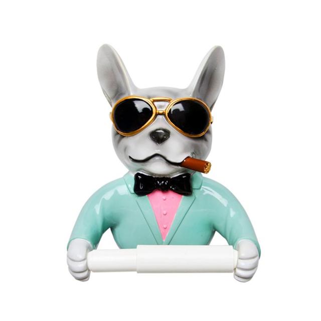 プレゼント対象商品 トイレットペーパーホルダー 葉巻をくわえたダンディな犬 フレンチブルドッグ ホワイト オンラインストア限定 Farmerscentre Com Ng