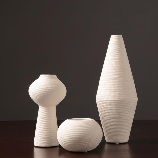 驚きの値段 フラワーベース 花瓶 白 横縞模様 和モダン シンプル 陶磁器製 Efg3個セット クーポン発行 Www Endocenter Com Ua