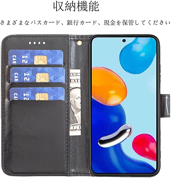 XiaoMi Redmi Note 11 4G ケース 手帳型 シャオミ レッドミー ノートテン ジェイイー財布型携帯 カバーケース  (ブラック)カード収納 横置｜au PAY マーケット