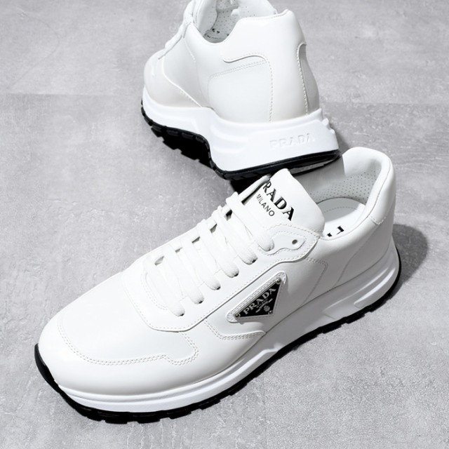 PRADA プラダ スニーカー PRAX ブラッシュドレザー Re-Nylon 2EE369 3LKI ロゴ メンズ ホワイト WHITE 白