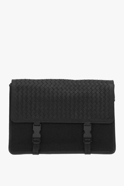 BOTTEGA VENETA ボッテガ ヴェネタ Black バッグ 548337VAYE7 1000 メンズ SOFT LEATHER CANVAS MESSENGER BAG WITH BUCKLE FASTENING 【