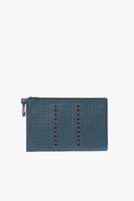 BOTTEGA VENETA ボッテガ ヴェネタ Blue クラッチバッグ 549473VA3G1 4568 メンズ BRAIDED LEATHER POUCH BAG EMBELLISHED WITH EYELETS