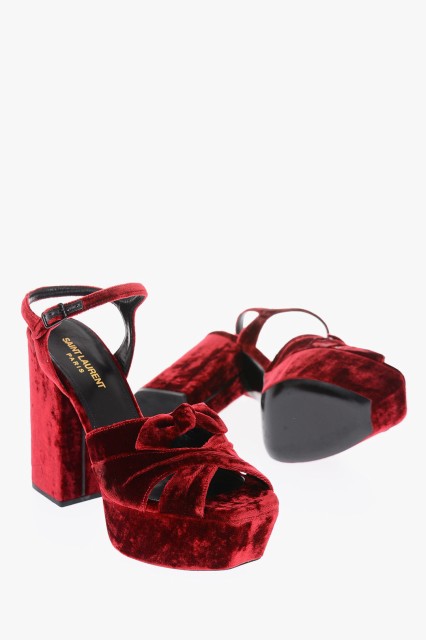 SAINT LAURENT PARIS イヴ サンローラン Red パンプス 484786GVZ006805 レディース VELVET FARRAH SANDALS WITH BOW DETAILING 12 CM 【