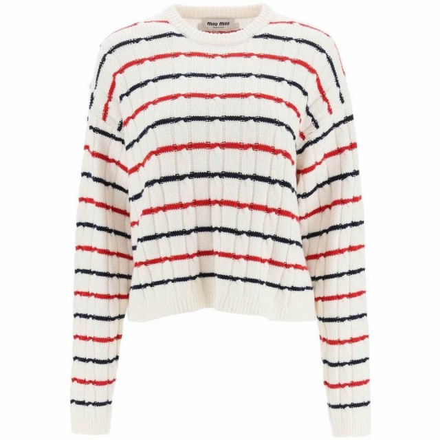 MIU MIU ミュウ ミュウ Bianco Miu miu striped cashmere sweater トレーナー レディース 秋冬2022 MML651 11JX 【関税・送料無料】【ラ