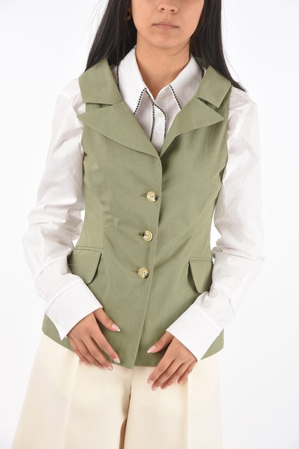 SUPER BLOND スーパーブロンド Green ジャケット GILET ROID1 レディース SINGLE-BREASTED PEAK LAPEL VEST WITH BACK SPLIT 【関税・送