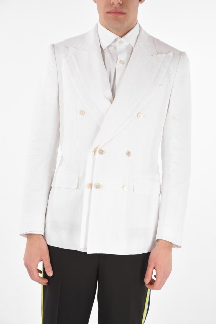 DOLCE＆GABBANA ドルチェ＆ガッバーナ White ジャケット G2PP8TFU4IKW0800 メンズ DOUBLE-BREASTED DOUBLE-LAYERED LINEN BLAZER 【関税