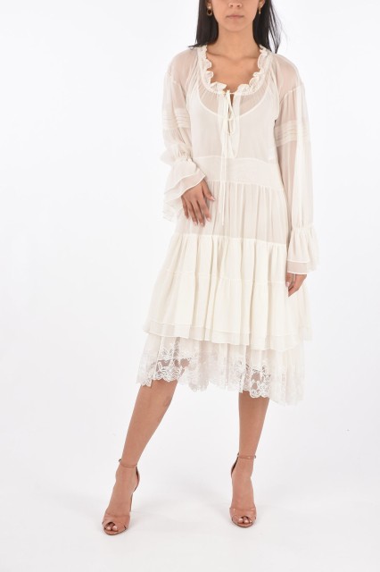 ERMANNO SCERVINO エルマンノ シェルヴィーノ White ドレス D362Q323/GEK10602 レディース LACE BOTTOM LAYERED SILK DRESS 【関税・送料