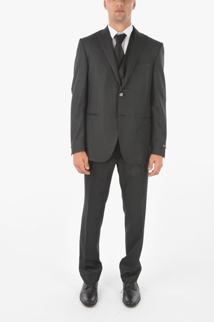 CORNELIANI コルネリアーニ Black スーツ 778085-6117106-025 メンズ 3-PIECE LUREX PINSTRIPED SUIT WITH PEAK LAPEL 【関税・送料無料