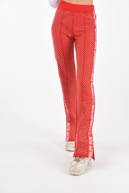 PHILIPP PLEIN フィリッププレイン Red パンツ A18C WJT0533 PJO002N 13 レディース COUTURE CRYSTAL ALL OVER PALAZZO PANTS WITH SPLIT