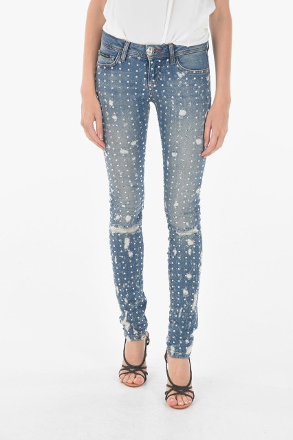 PHILIPP PLEIN フィリッププレイン Light blue デニム A18C WDT0880 PDE004N 07RG レディース ALL-OVER RHINESTONE CRYSTAL SLIM FIT DEN