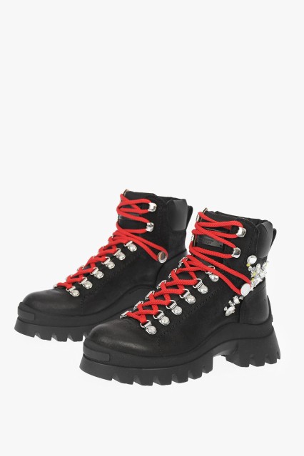 DSQUARED2 ディースクエアード Black ブーツ ABW0132 29604284 2124 レディース CONTRASTING STRINGS LEATHER AND FABRIC HIKING ANKLE B