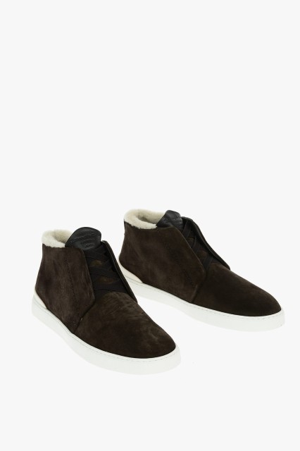 ERMENEGILDO ZEGNA エルメネジルド ゼニア Brown スニーカー A5137X LHKUR TDM メンズ SHEARLING LINING TRIPLE STITCH SUEDE SNEAKERS