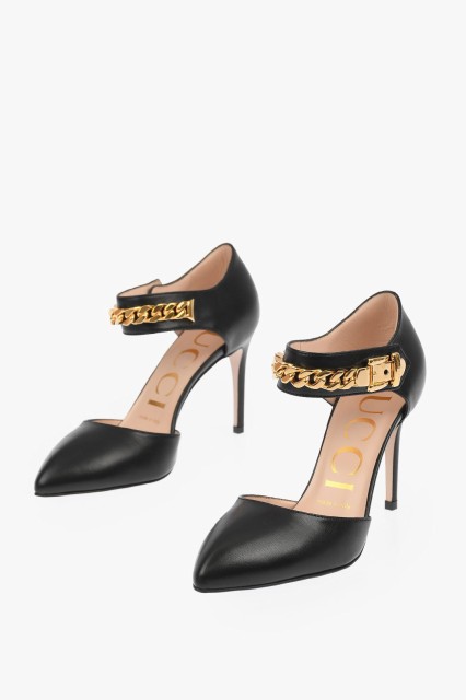 GUCCI グッチ Black パンプス 626710 C9D00 1000 レディース LEATHER MALAGA KID PUMPS WITH GOLD-TONE BELT DETAILING 9 CM 【関税・送