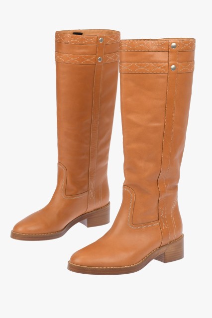 CELINE セリーヌ Brown ブーツ 342843190C.04LU04LU レディース LEATHER KNEE-HIGH BOOTS WITH CONTRASTING TRIMMINGS 5 CM 【関税・送料