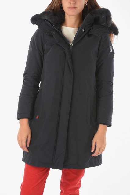 WOOLRICH ウールリッチ Midnight blue ジャケット COWWCPS2807UT0001 DKN レディース REAL FUR HOODED SOLID COLOR BOW BRIDGE DOWN JACK