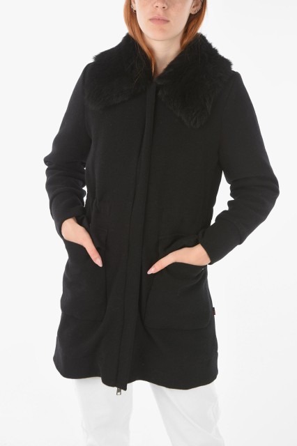 WOOLRICH ウールリッチ Black コート COWWTSC0051UT1815 100 レディース WOOL BLEND COAT WITH REAL FUR DETAIL 【関税・送料無料】【ラ