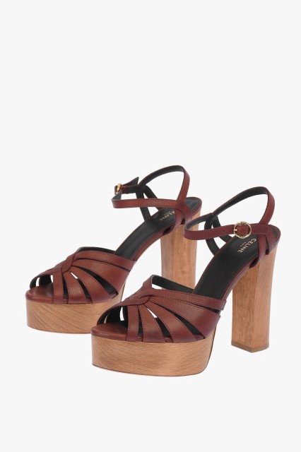 CELINE セリーヌ Brown パンプス 342613/365C28SI レディース LES BOIS LEATHER SIENNA SANDALS WITH WOODEN PLATFORM 12,5 CM 【関税・