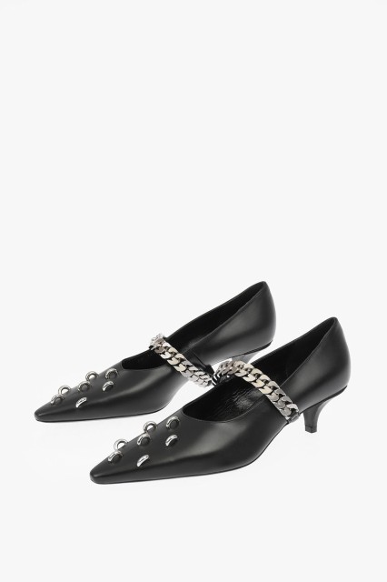 GIVENCHY ジバンシィ Black パンプス BE4026E10E001 レディース LEATHER STUDDED SHOW PUMPS WITH CHAIN EMBELLISHMENT 5,5 CM 【関税・