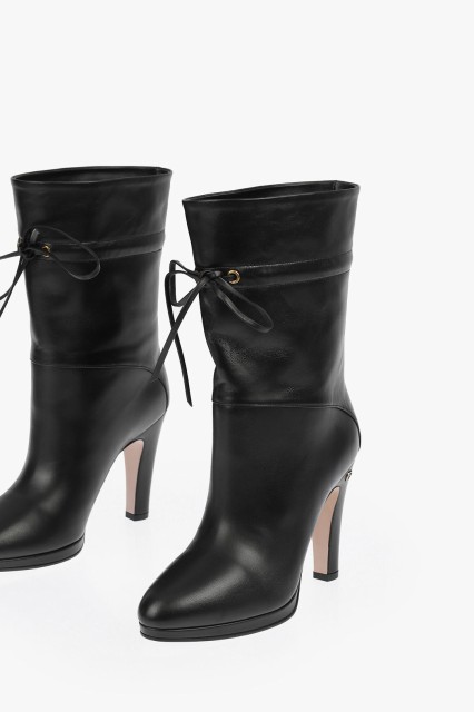 GUCCI グッチ Black ブーツ 626719 BKO00 1000 レディース LEATHER HEELED BOOTIES WITH CALF DRAWSTRING 11 CM 【関税・送料無料】【ラ