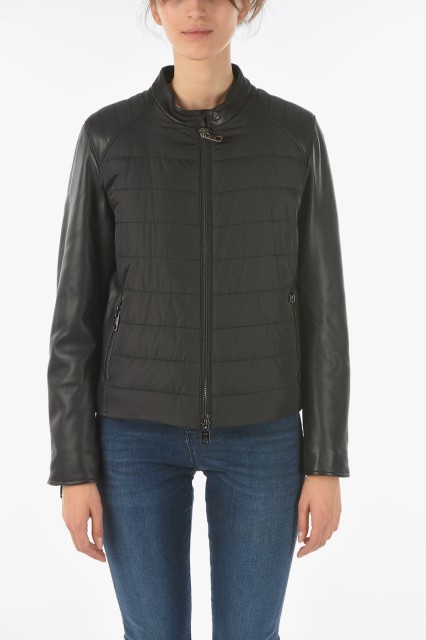 EMPORIO ARMANI エンポリオ アルマーニ Black ジャケット BNB04P B2P20 999 レディース EMPORIO LEATHER JACKET WITH QUILTED FABRIC DET