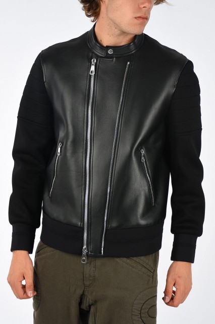 NEIL BARRETT ニール バレット Black ジャケット BPE555C H703C 01 メンズ JERSEY SLEEVE LEATHER FRONT SWEATSHIRT LEATHER BOMBER JACK