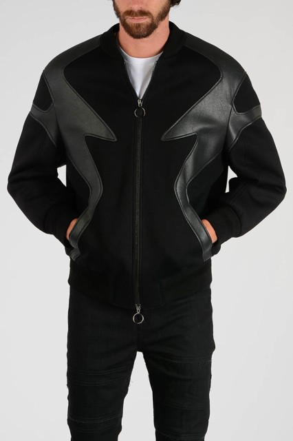 NEIL BARRETT ニール バレット Black ジャケット BSP302C F093C 01 メンズ ECO-LEATHER INSERT MODERNIST SWEATSHIRT BOMBER JACKET 【関