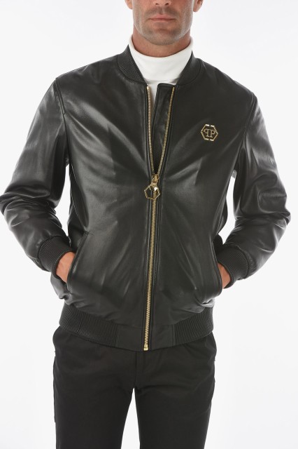 PHILIPP PLEIN フィリッププレイン Black ジャケット F18C WLB0355 PLE002N 02 レディース HOMME METAL LOGO STONE LEATHER BOMBER JACKE