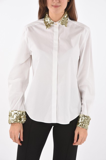 DOLCE＆GABBANA ドルチェ＆ガッバーナ White シャツ F5L31TFUEAJS9340 レディース SEQUINED COLLAR AND CUFF COTTON SHIRT 【関税・送料